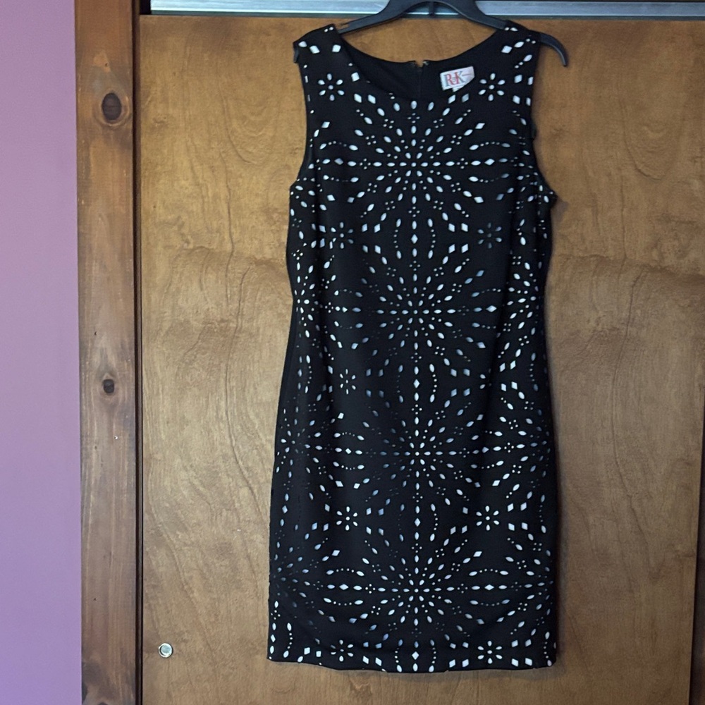 Black Peak-a-Boo Sleeveless Dress with White on Black Design